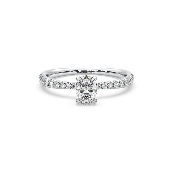 Oval-Cut Zircon Pave Solitaire Ring