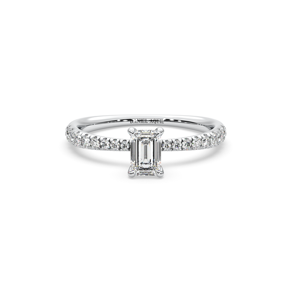 Emerald-Cut Zircon Pave Solitaire Rin