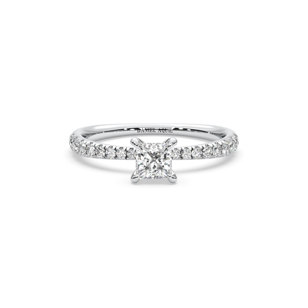 Cushion-Cut Zircon Pave Solitaire Rin